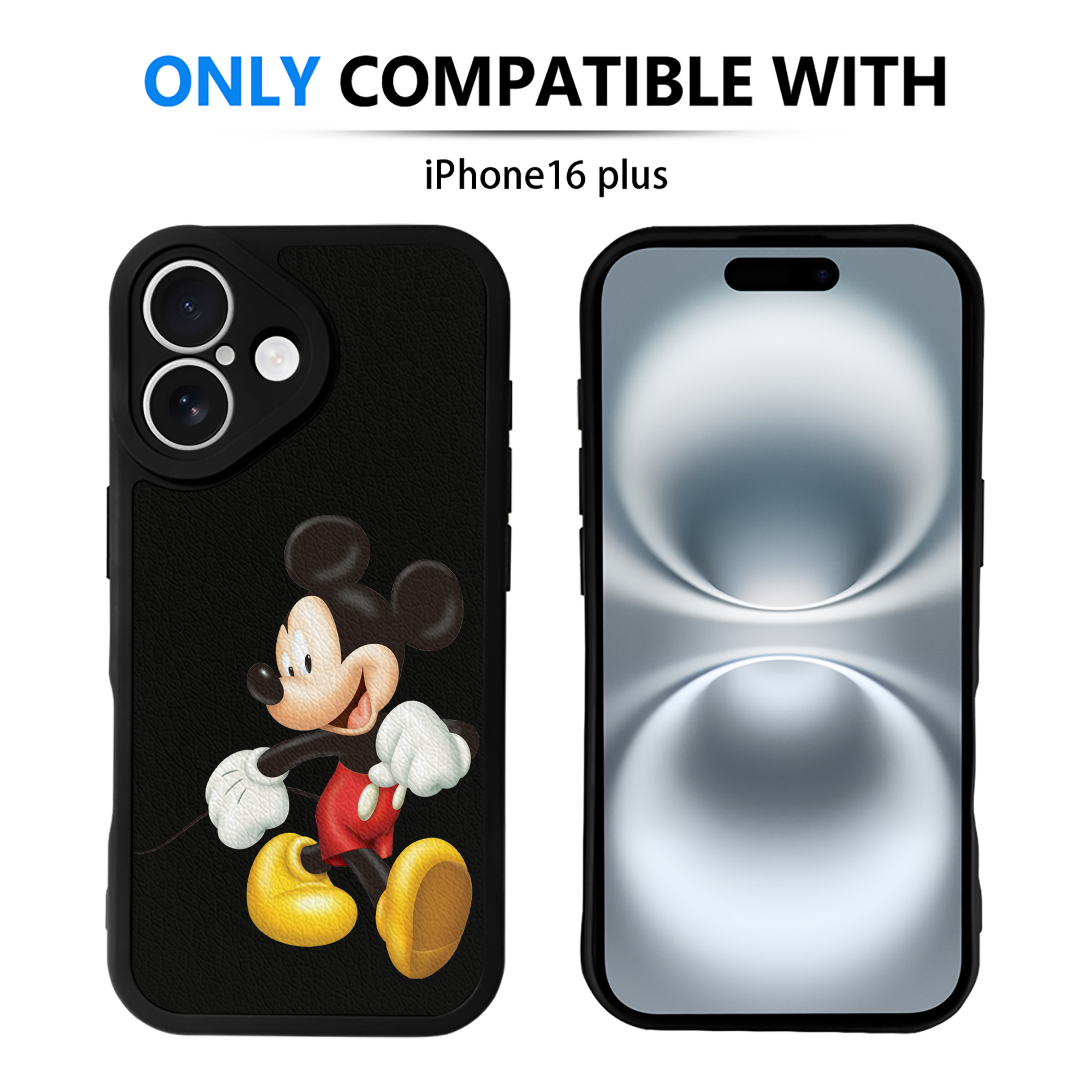 （画像用） ミッキーマウス Mickey Mouse 【iPhone 16シリーズ対応】シリコンスマホケース（レザー調） 材質：シリコン